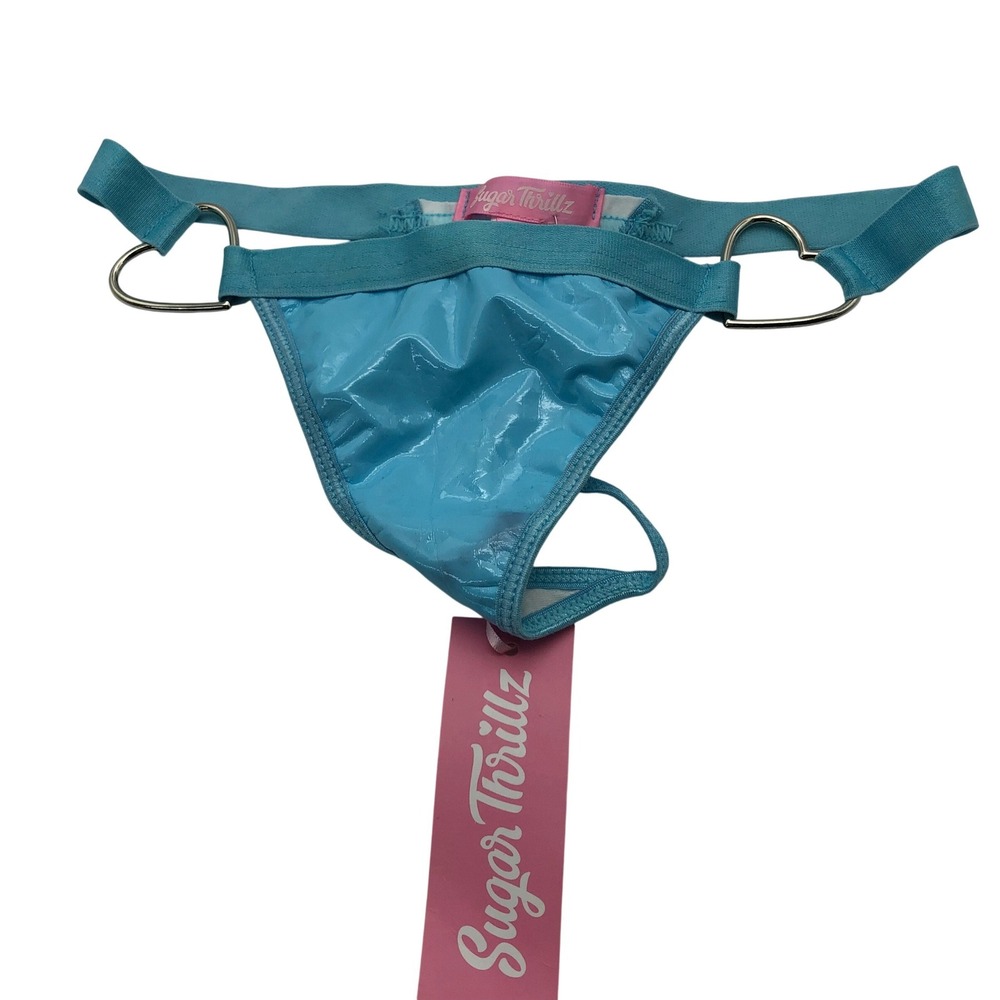 NWT Dolls Kill Sugar Thrillz Heart Ring Thong Womens S Light Blue Vinyl